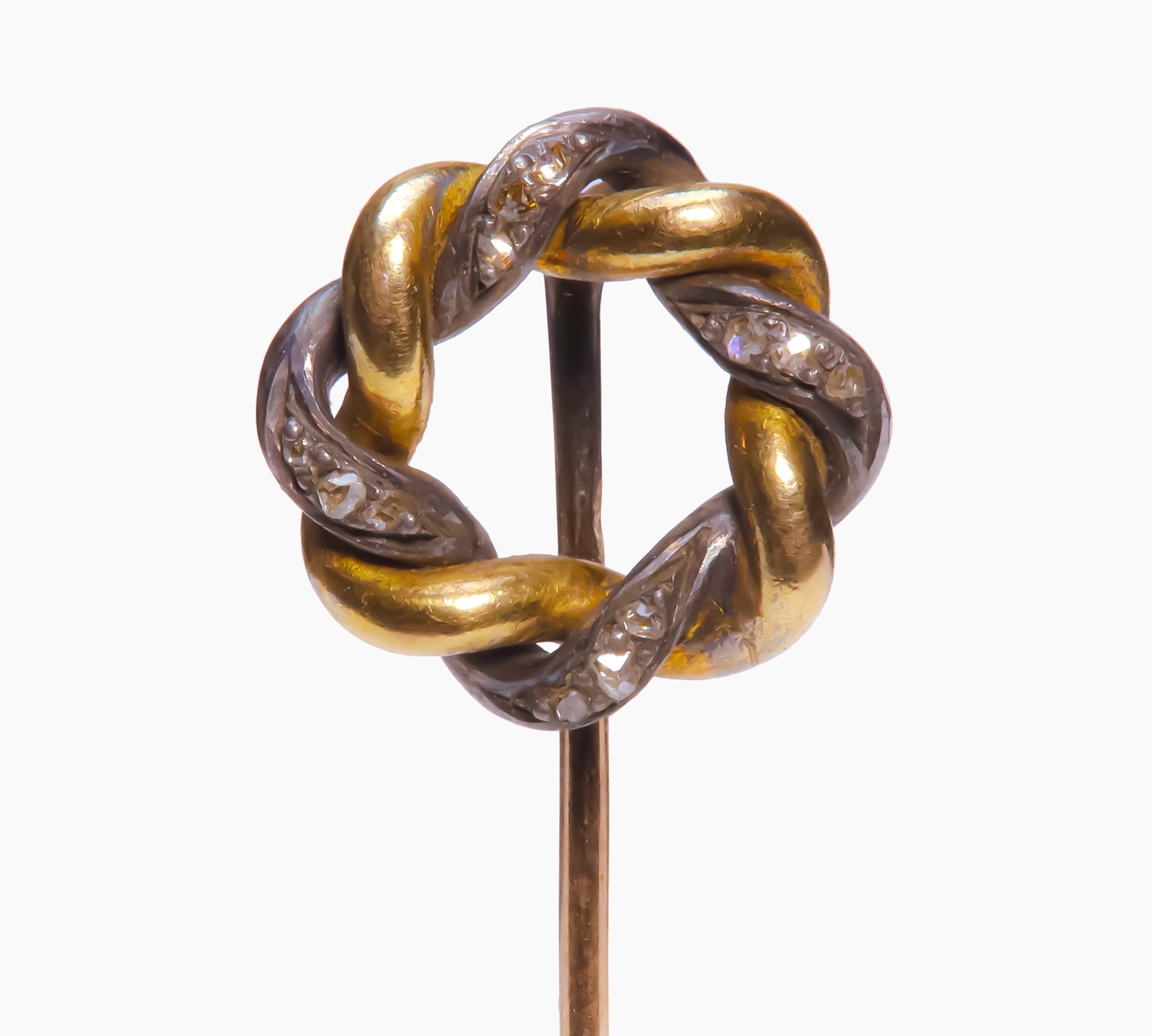 Antique French 18K Gold Diamond Wreath Stick Pin