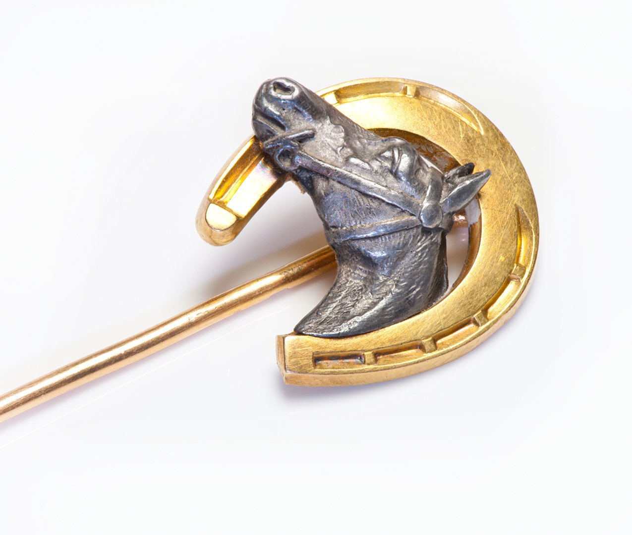 Antique French 18K Gold Horse Horseshoe Stick Pin