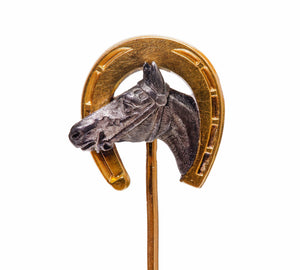 Antique French 18K Gold Horse Horseshoe Stick Pin