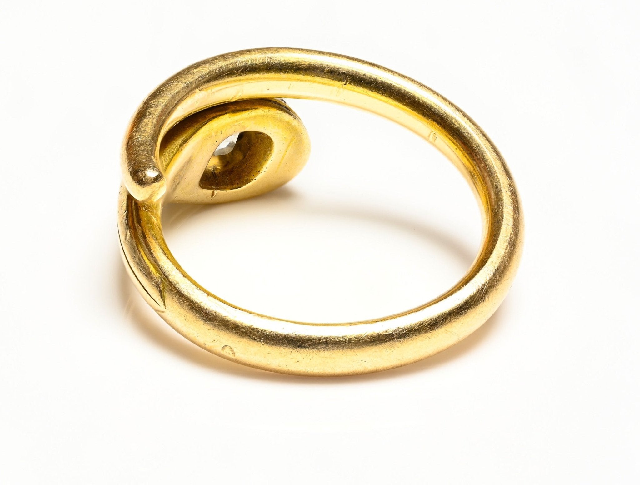 Antique French 18K Gold Mine Cut Diamond Snake Men's Ring