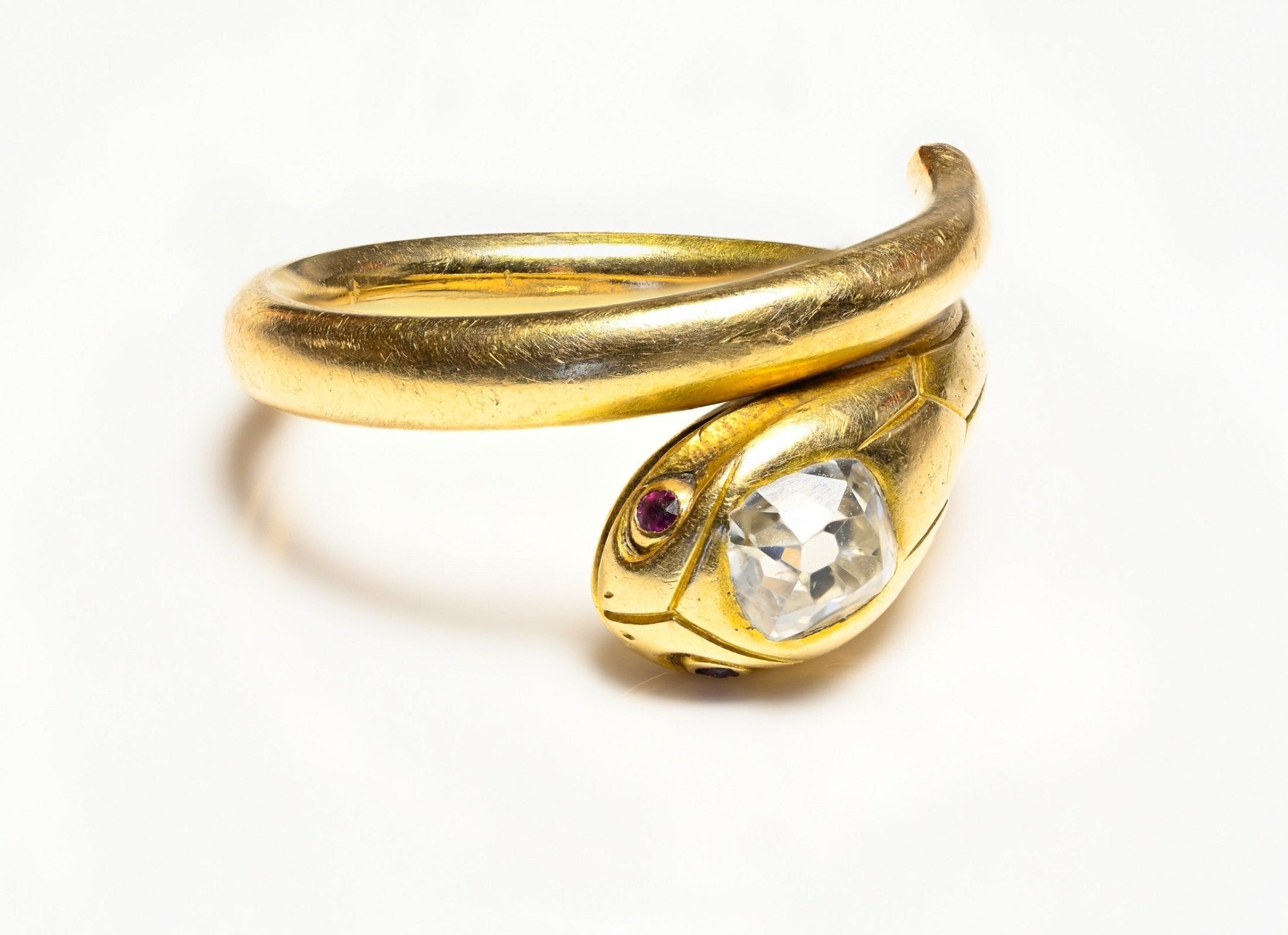 Antique French 18K Gold Mine Cut Diamond Snake Men's Ring