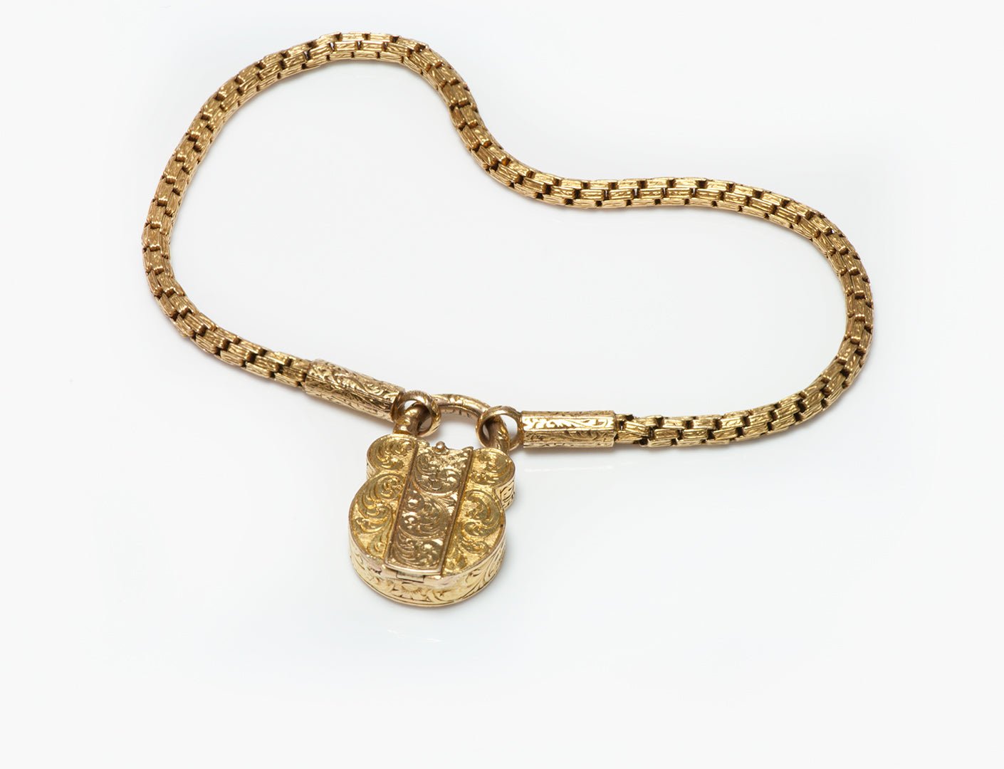 Antique French 18K Gold Padlock Vinaigrette Chain Bracelet - DSF Antique Jewelry