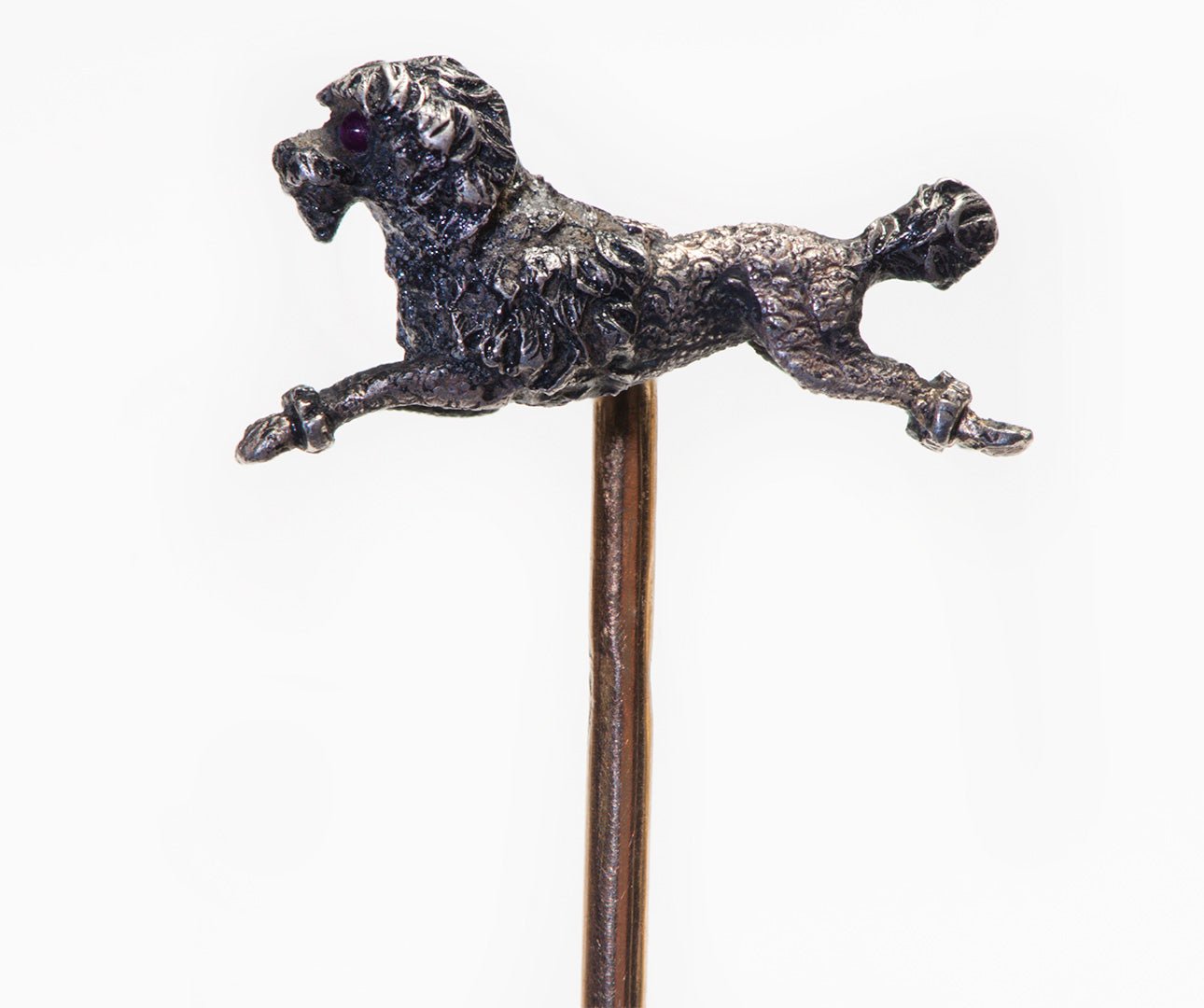 Antique French 18K Gold Silver Poodle Stick Pin