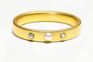 Antique French 18K Yellow Gold Diamond Pearl Bangle Bracelet