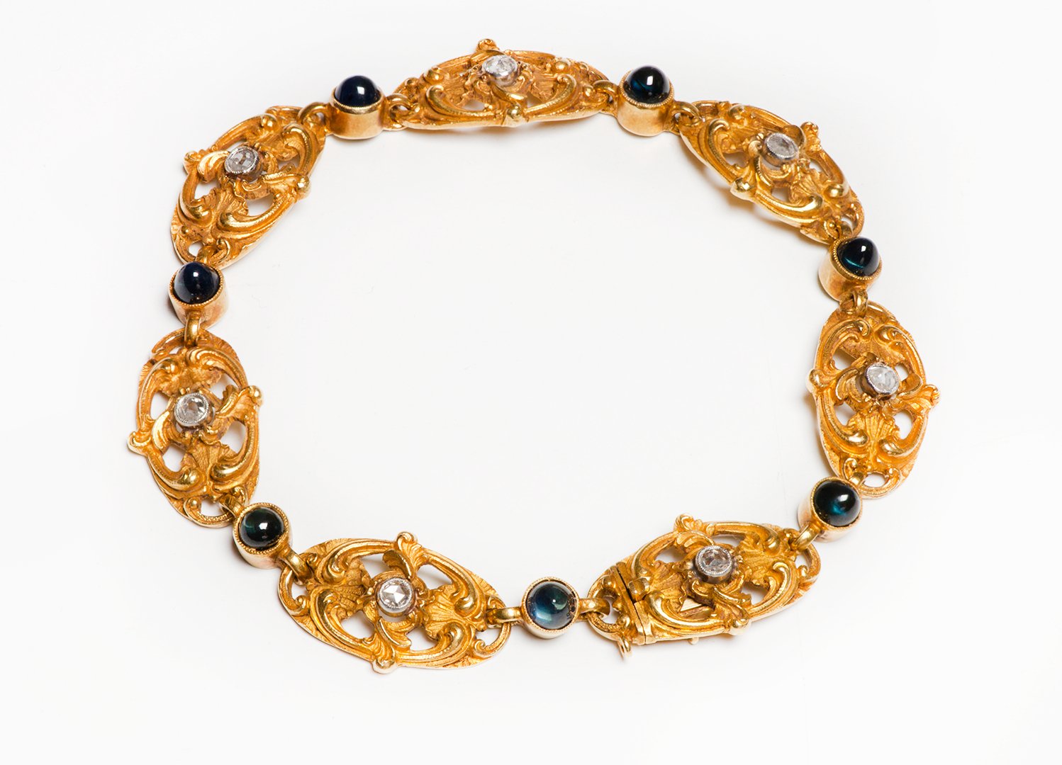 Antique French Art Nouveau 18K Gold Sapphire Diamond Bracelet - DSF Antique Jewelry