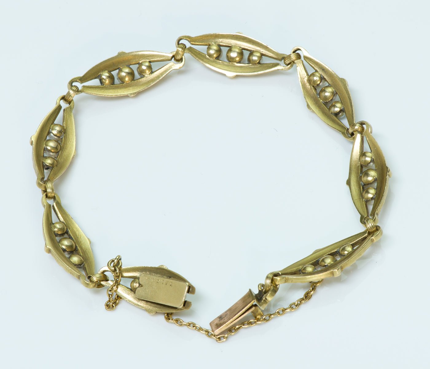 Antique French Carved 18K Yellow Gold Pearl Bracelet
