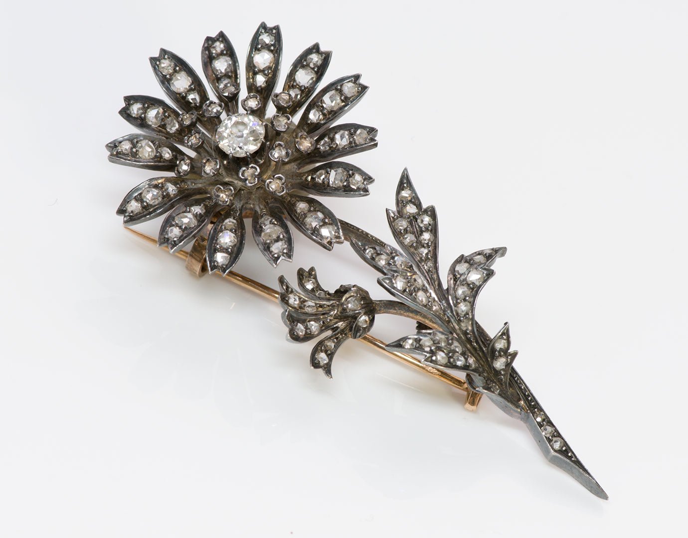 Antique French Diamond Tremblant Flower Brooch