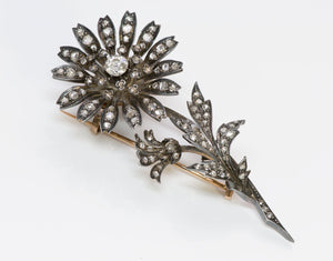 Antique French Diamond Tremblant Flower Brooch