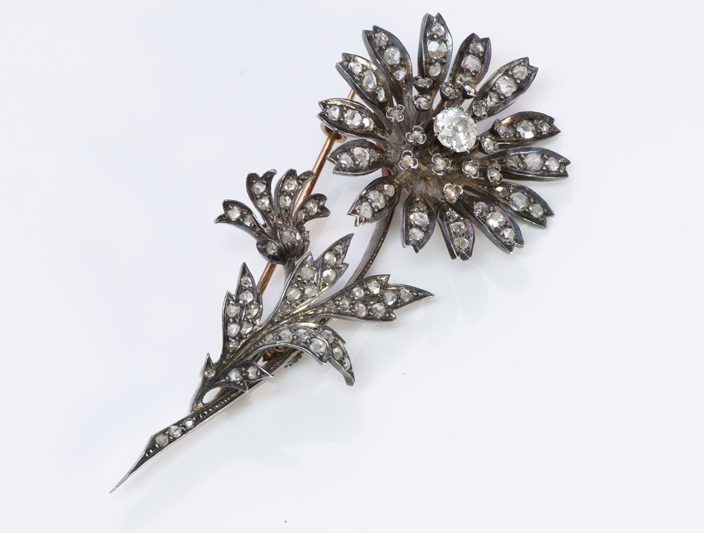 Antique French Diamond Tremblant Flower Brooch