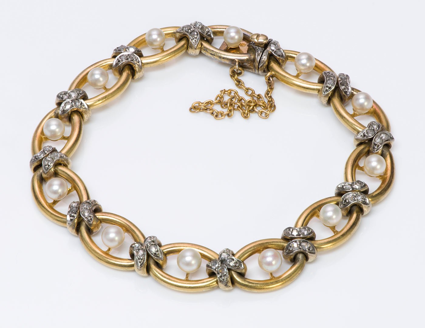 Antique French Gold Diamond & Pearl Bracelet - DSF Antique Jewelry