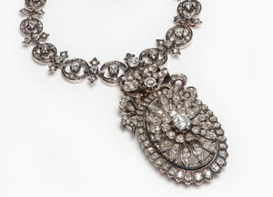 Antique French Gold Silver Diamond Necklace Pendant Brooch