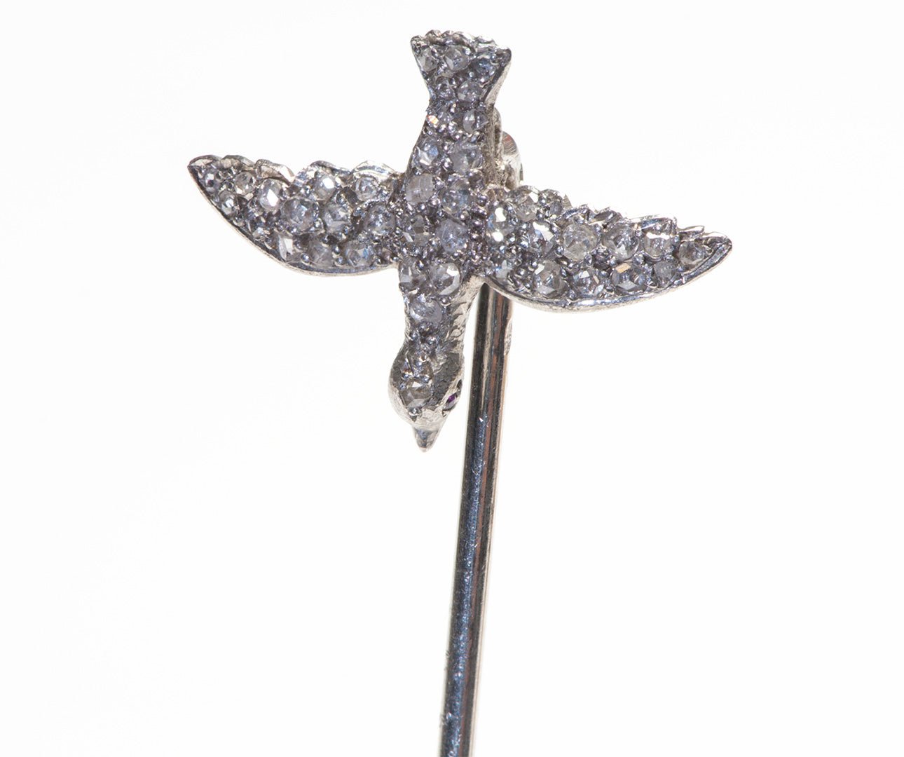 Antique French Platinum Rose Cut Diamond Bird Stick Pin