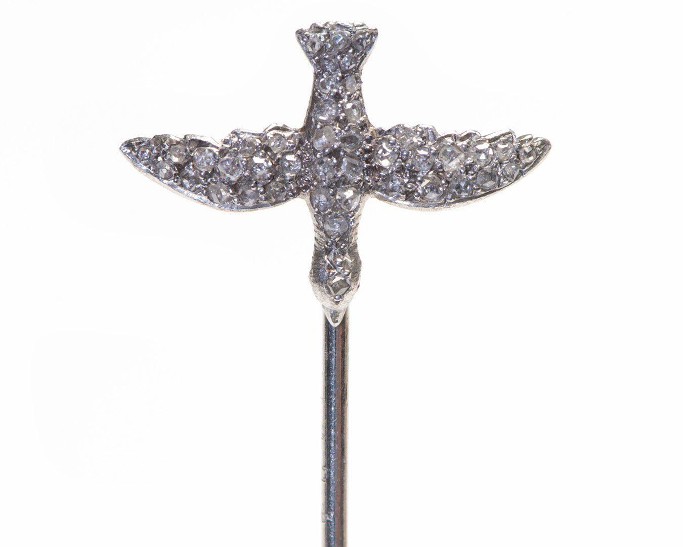 Antique French Platinum Rose Cut Diamond Bird Stick Pin