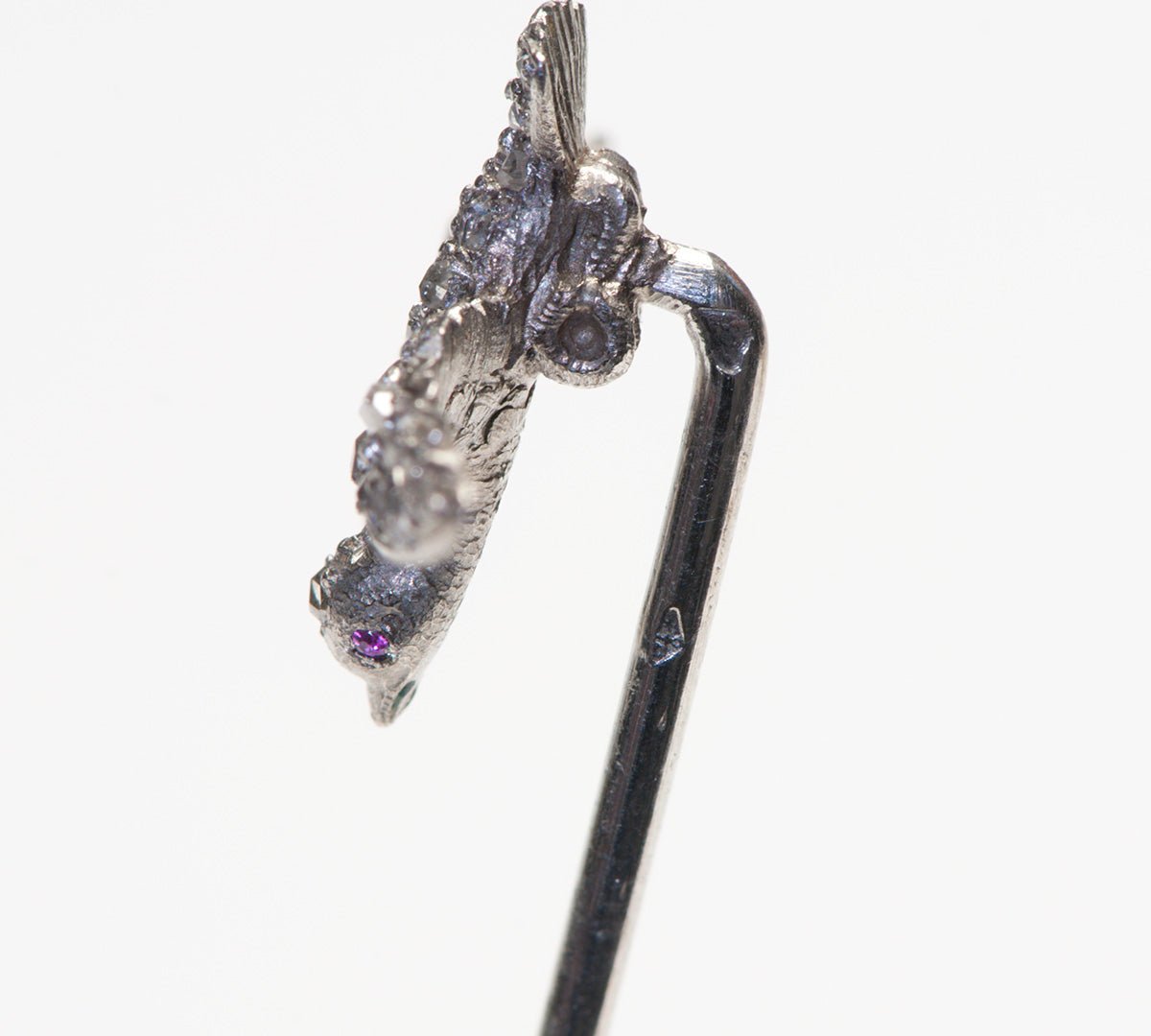 Antique French Platinum Rose Cut Diamond Bird Stick Pin