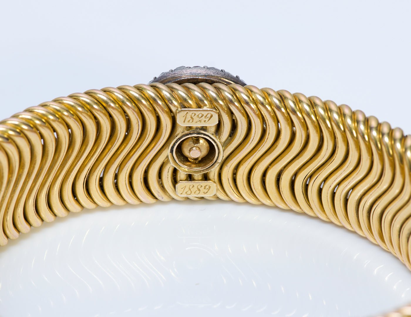 Antique French Reverse Crystal Dog 18K Gold Ruby Diamond Bracelet
