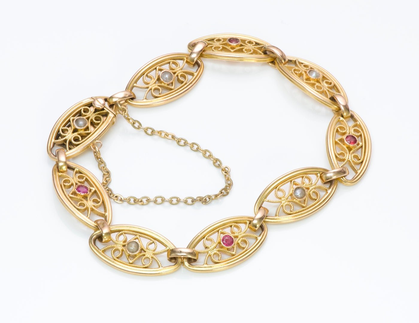 Antique French Ruby Pearl Gold Bracelet