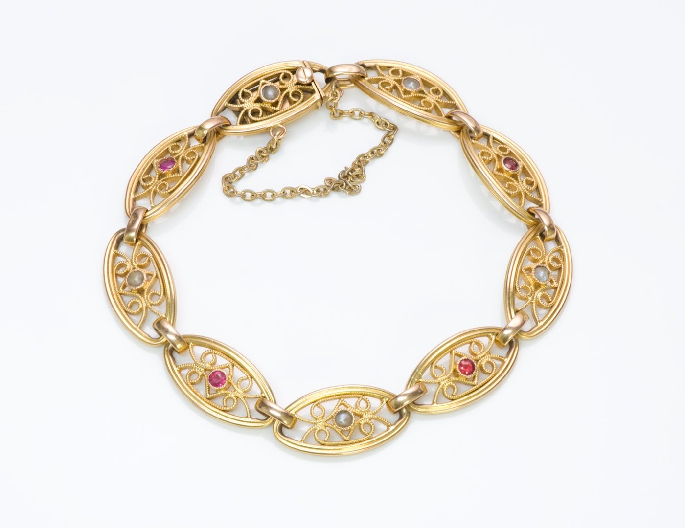 Antique French Ruby Pearl Gold Bracelet