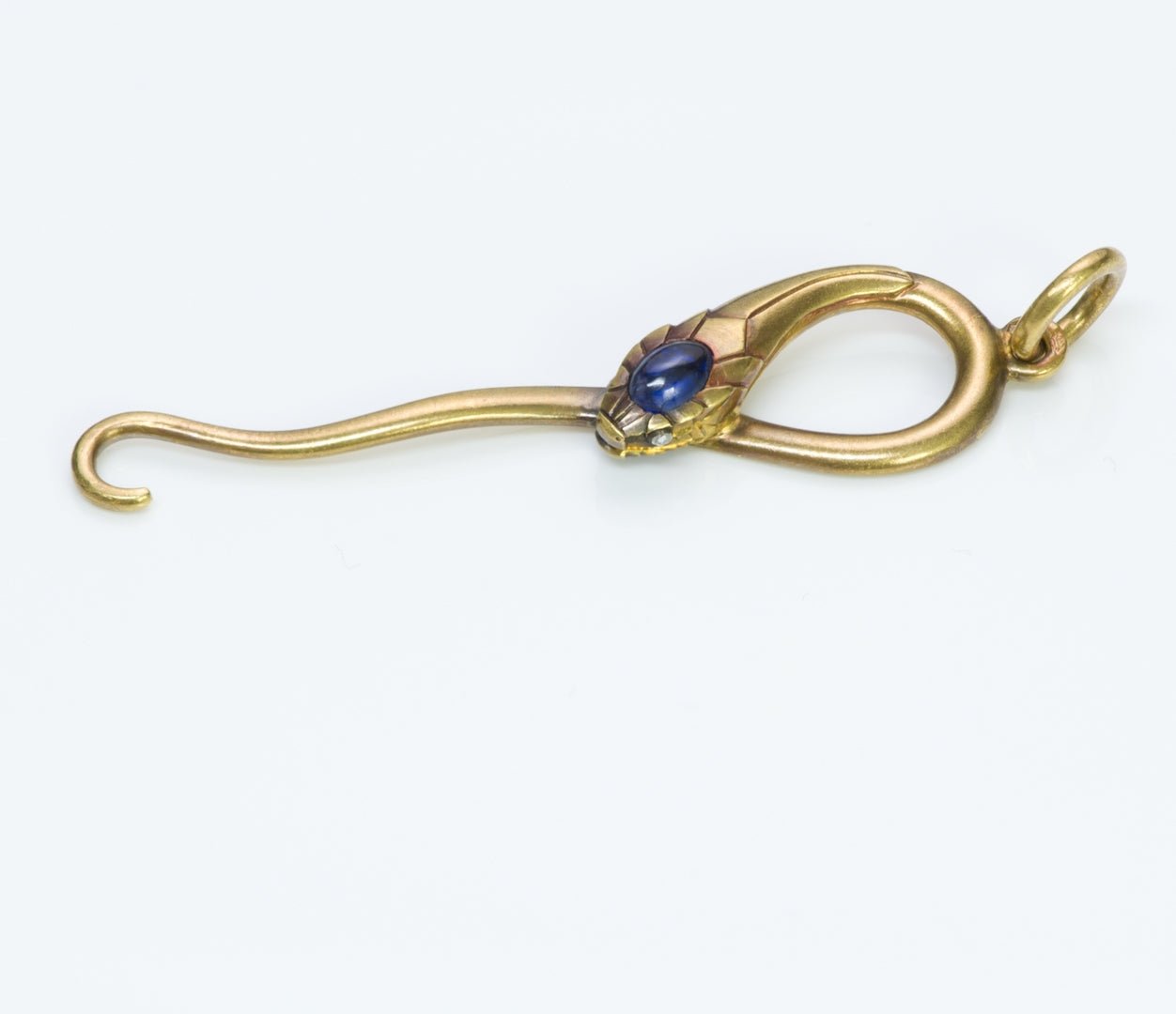 Antique French Sapphire Gold Snake Pendant Button Hook - DSF Antique Jewelry