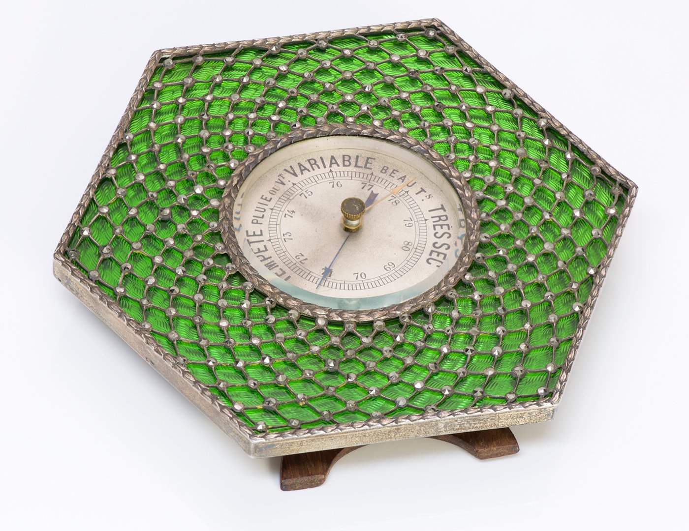 Antique French Silver Enamel Marcasite Thermometer