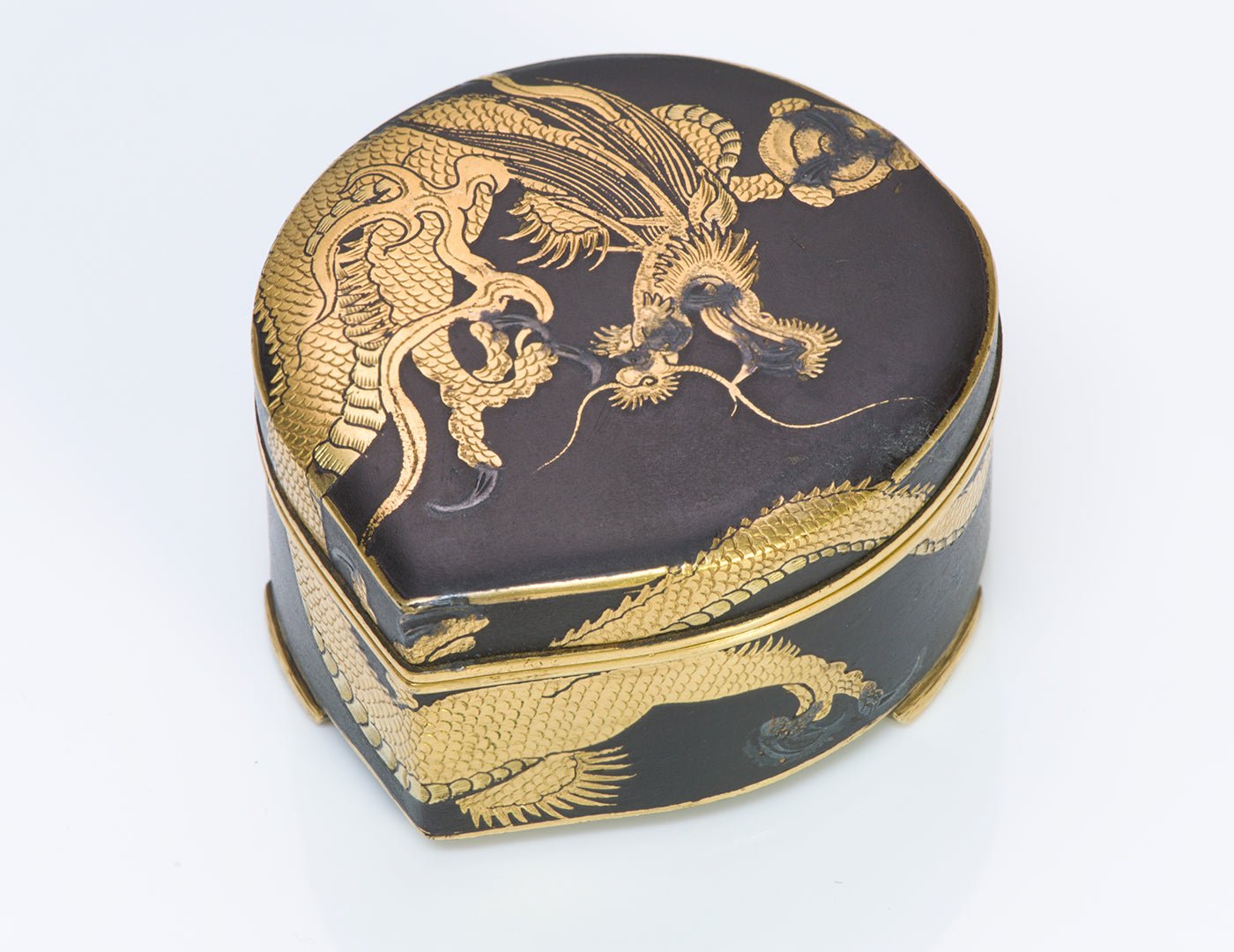 Antique Fujii Yoshitoyo Japanese Damascene 24K Gold Dragon Iron Box