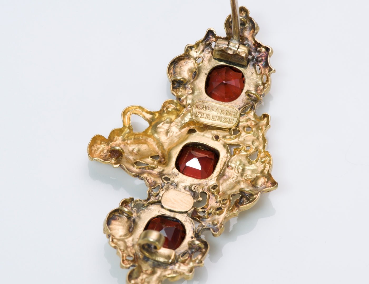 Antique G. Accarisi Firenze Garnet Gold Cherub Brooch