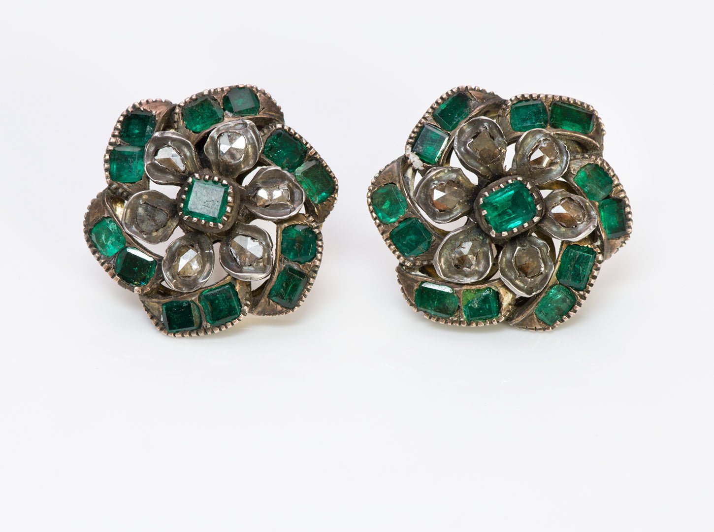 Antique Georgian Emerald & Diamond Earrings - DSF Antique Jewelry