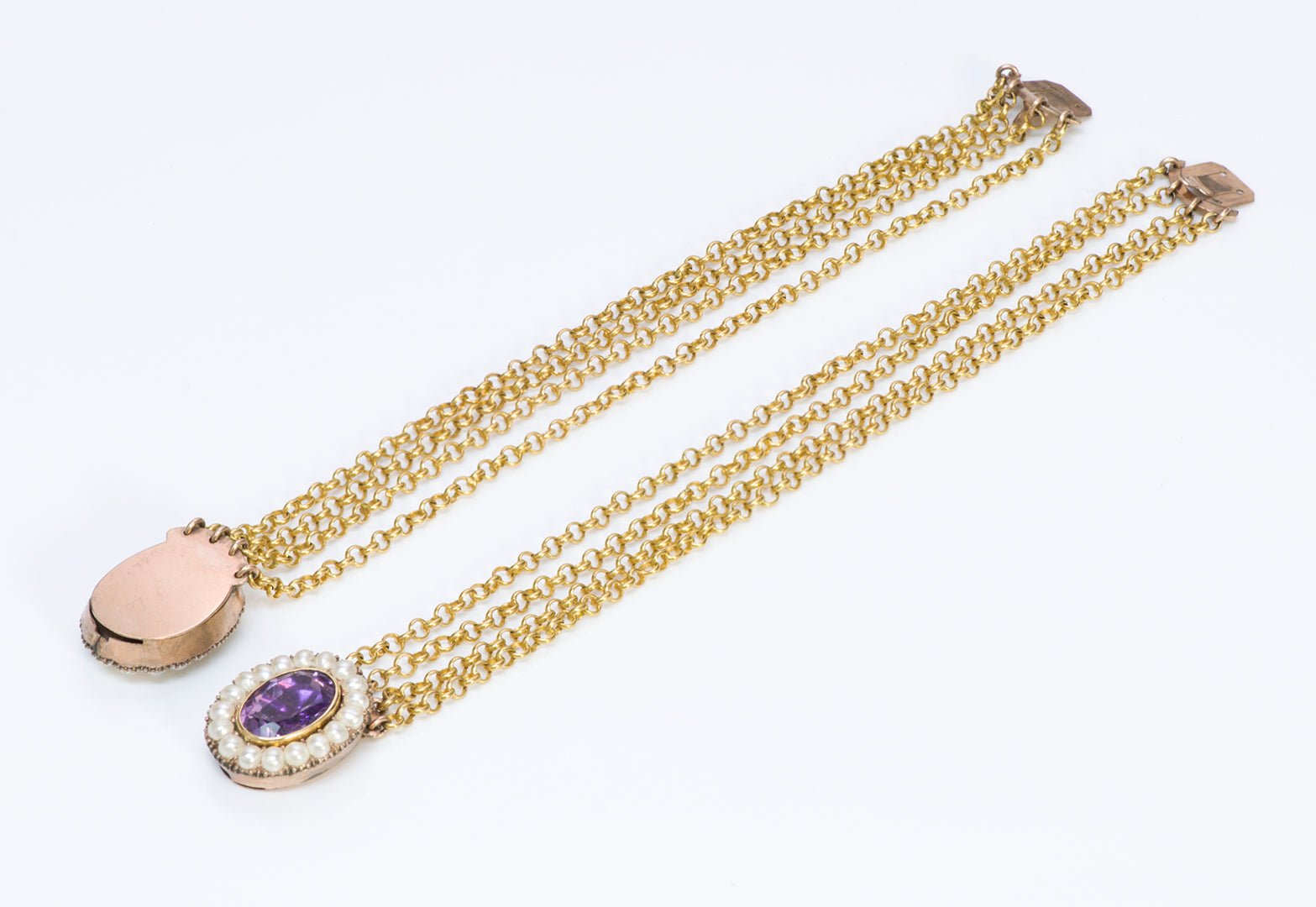 Antique Georgian Gold Amethyst Pearl Two Bracelet/Necklace