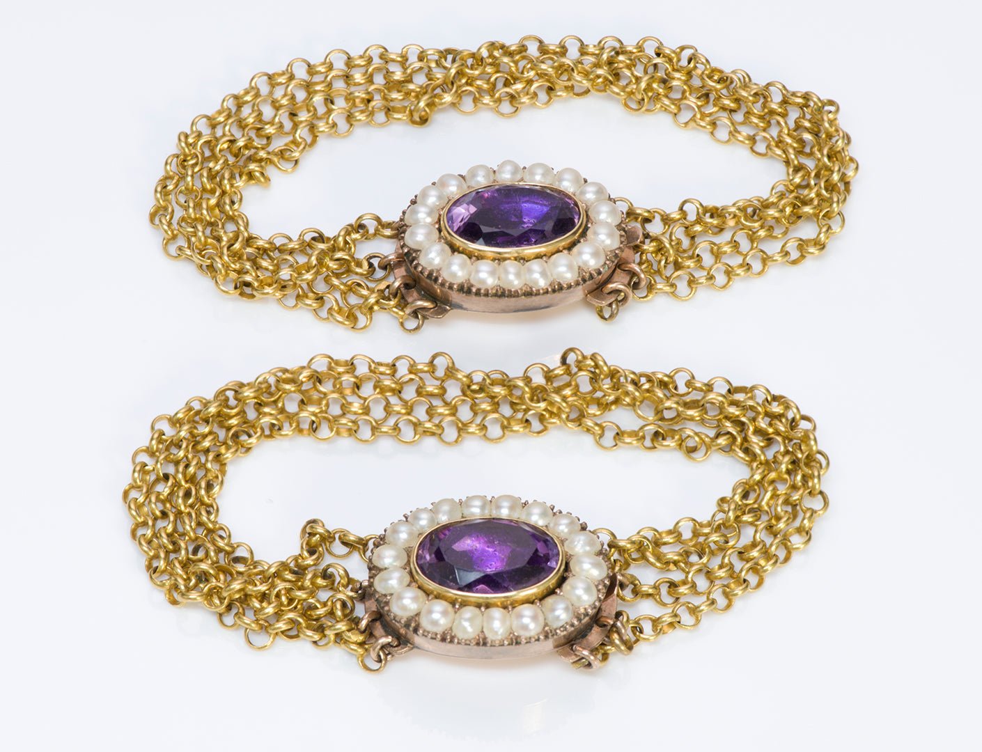 Antique Georgian Gold Amethyst Pearl Two Bracelet/Necklace - DSF Antique Jewelry