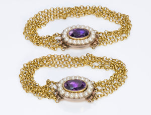 Antique Georgian Gold Amethyst Pearl Two Bracelet/Necklace