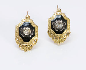 Antique Georgian Gold Silver Paste Enamel Earrings