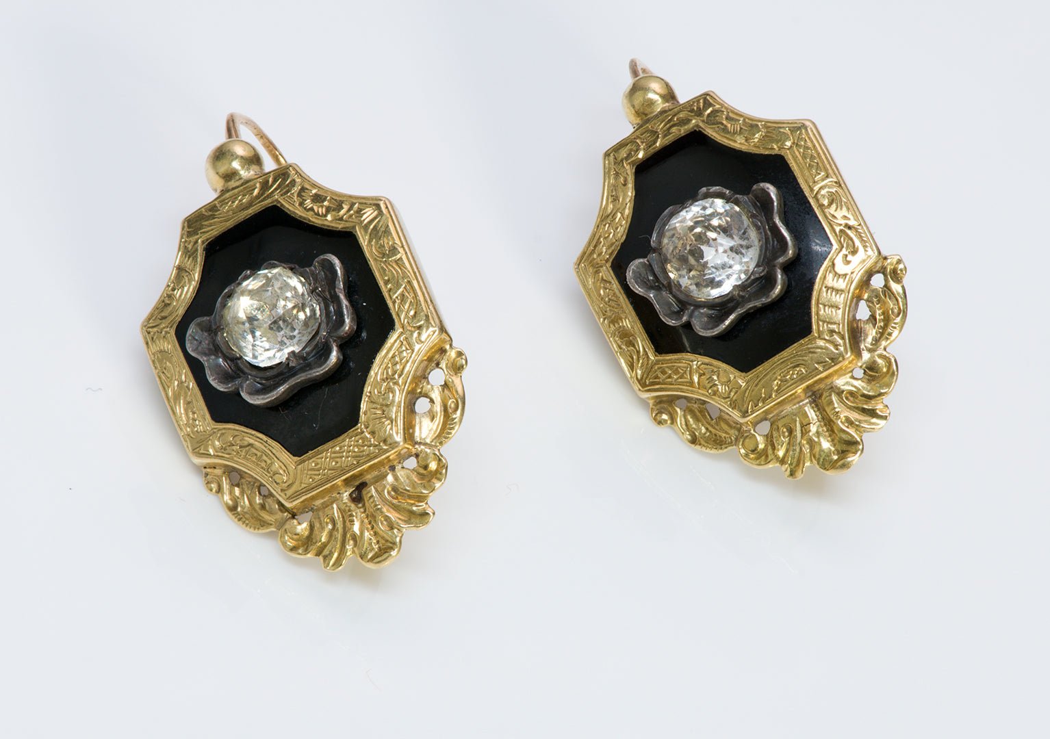 Antique Georgian Gold Silver Paste Enamel Earrings