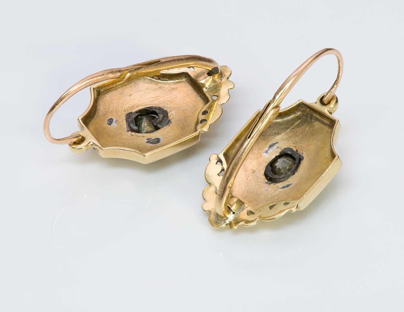 Antique Georgian Gold Silver Paste Enamel Earrings