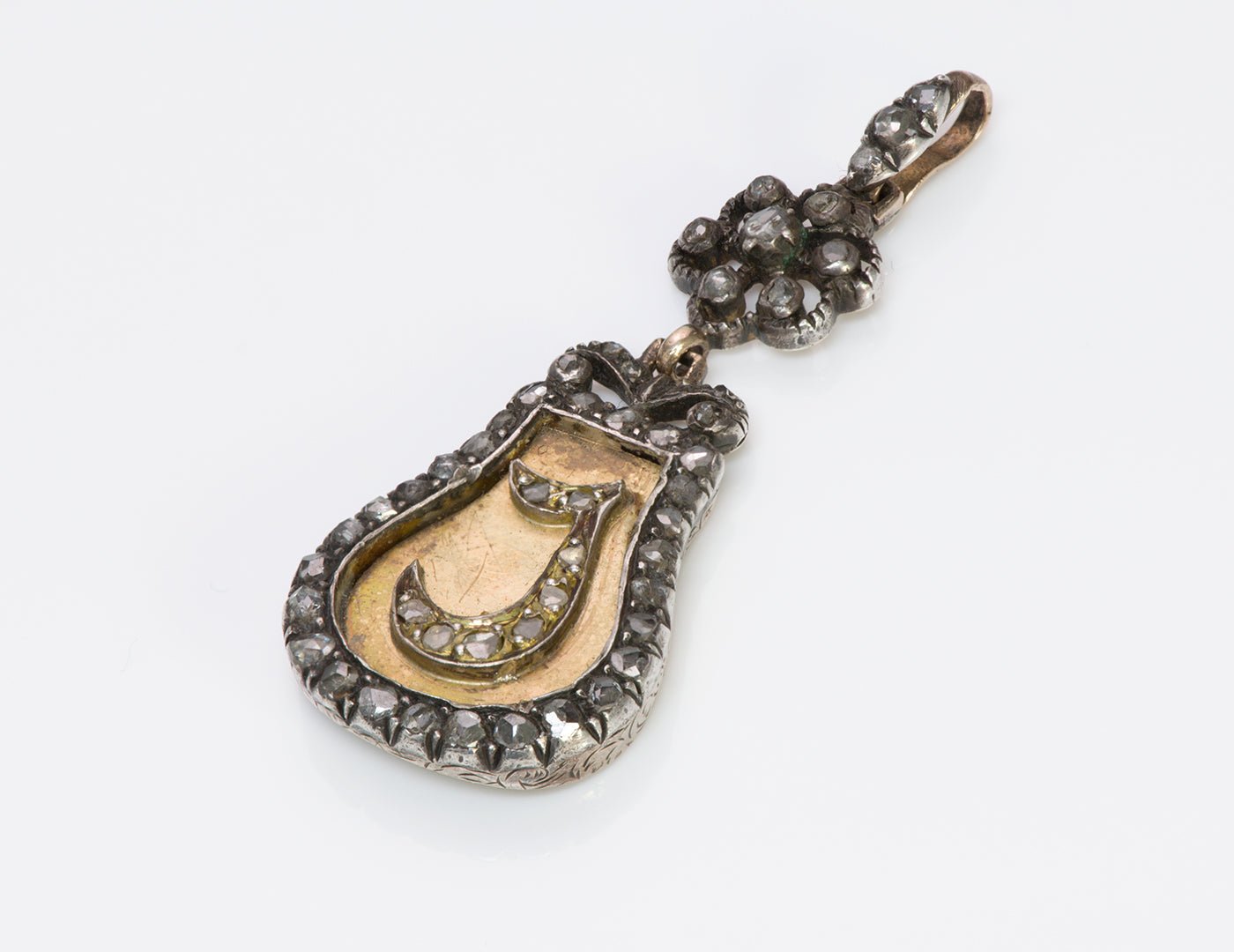 Antique Georgian Gold Silver Rose Diamond Pendant - DSF Antique Jewelry
