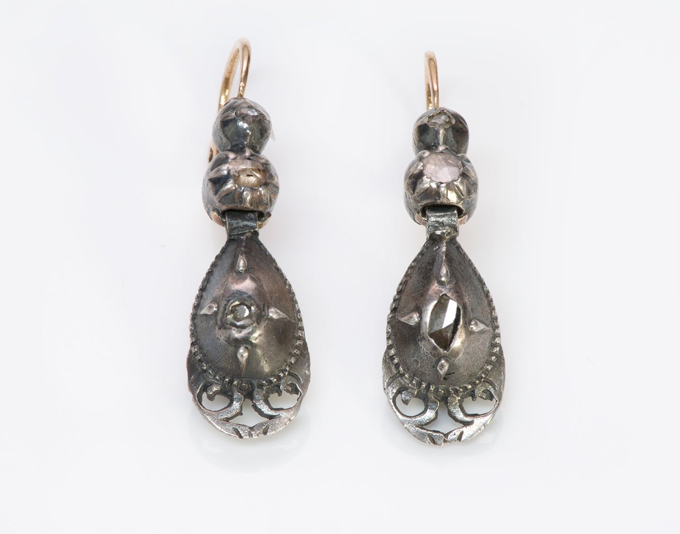 Antique Georgian Silver Gold Diamond Earrings