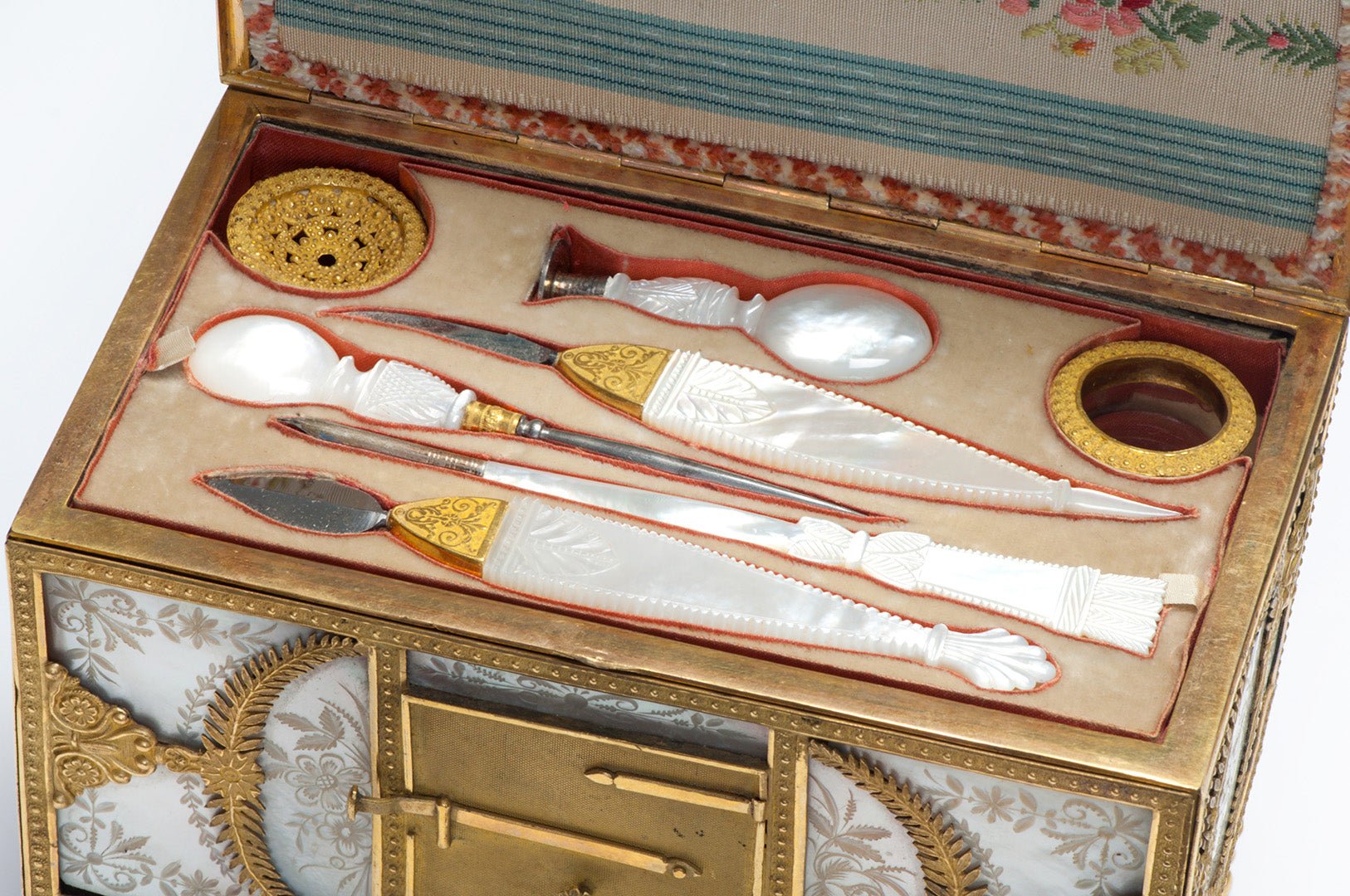 Antique Gilt Bronze Mother of Pearl Writing Set
