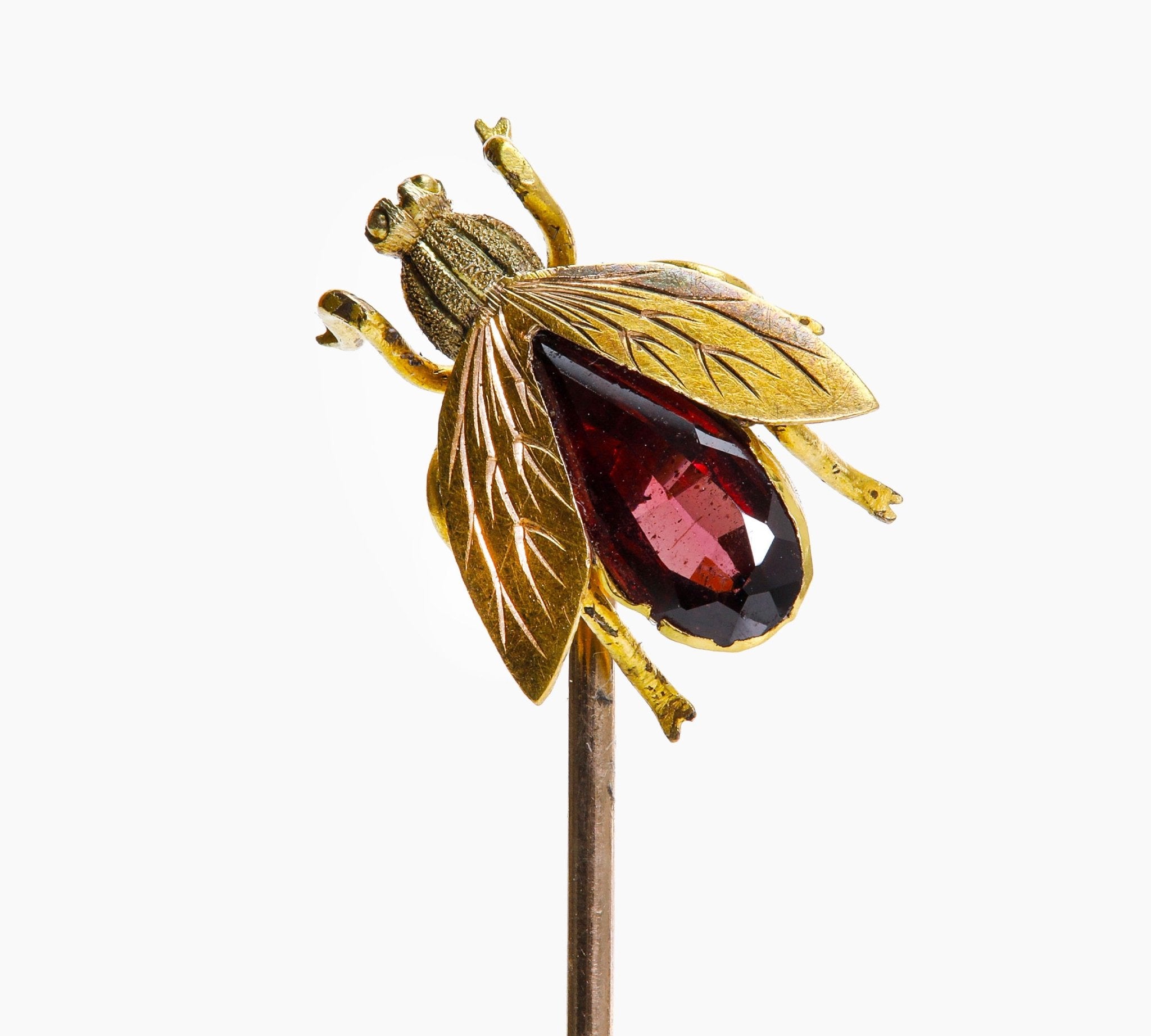 Antique Gold Almandine Garnet Fly Stick Pin