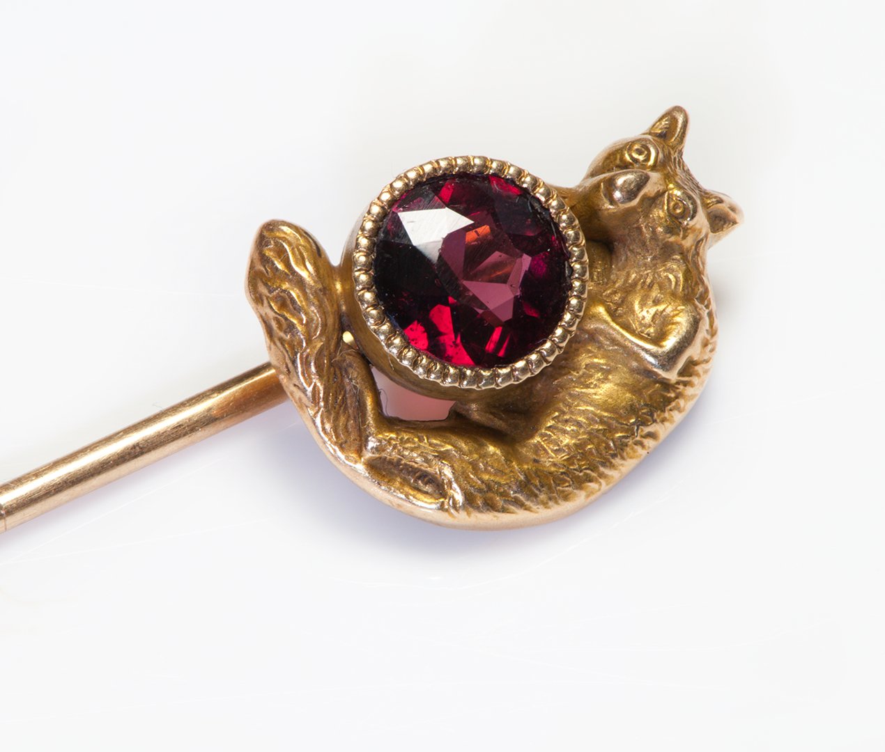 Antique Gold Almandine Garnet Fox Stick Pin