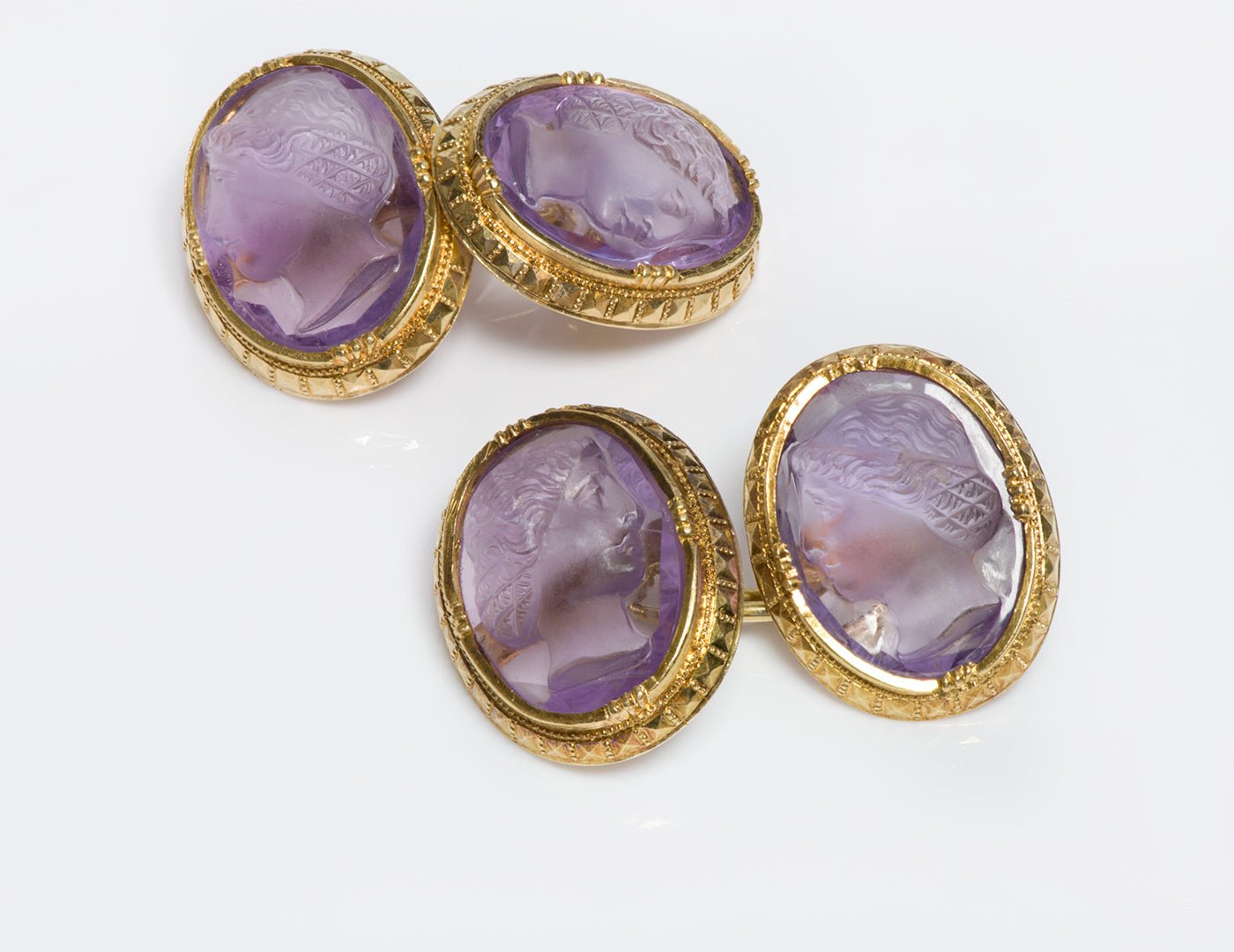 Antique Gold Amethyst Cameo Cufflinks - DSF Antique Jewelry