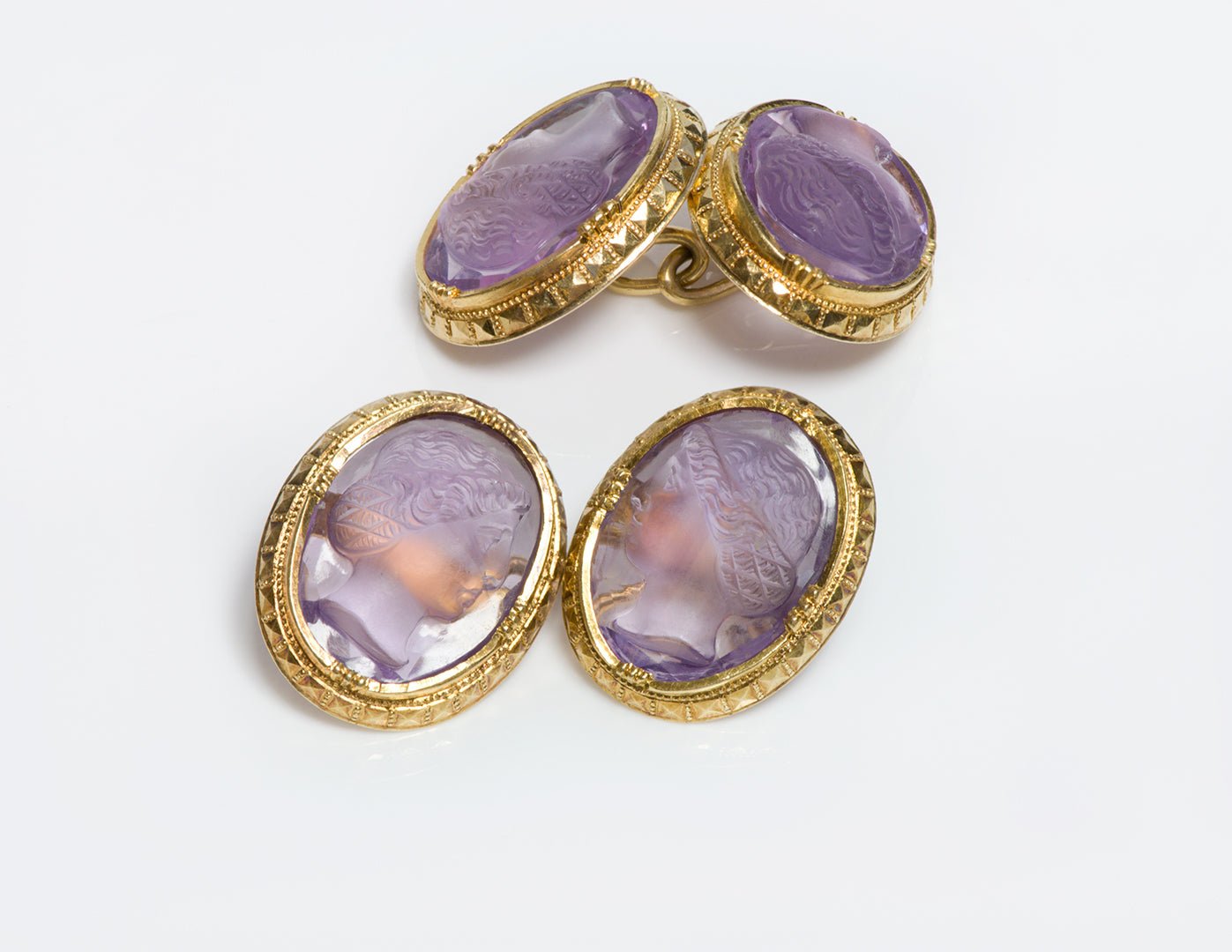 Antique Gold Amethyst Cameo Cufflinks - DSF Antique Jewelry