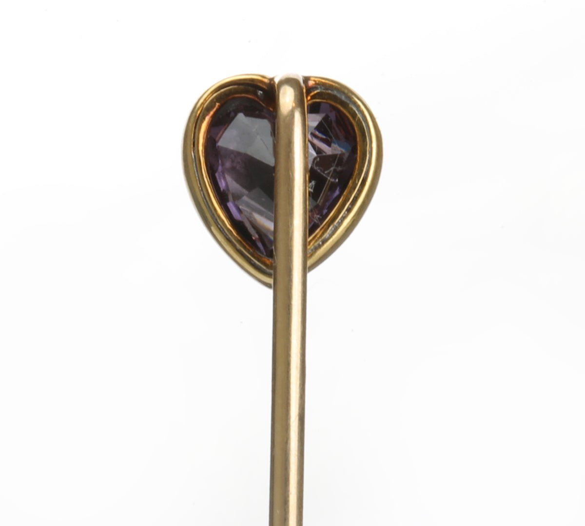 Antique Gold Amethyst Diamond Heart Stick Pin