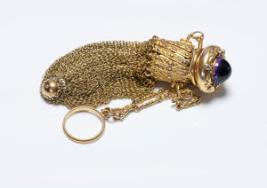 Antique Gold Amethyst Diamond Ruby Mesh Expandable Purse