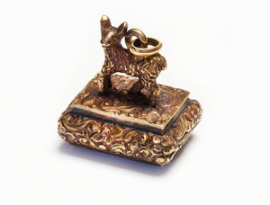 Antique Gold Amethyst Figural Dog Fob