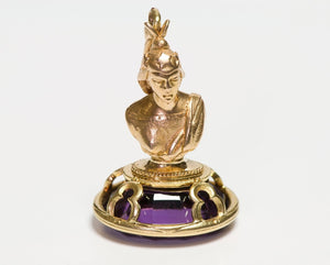 Antique Gold Amethyst Figural Fob