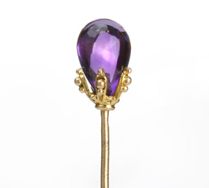 Antique Yellow Gold Amethyst Stick Pin