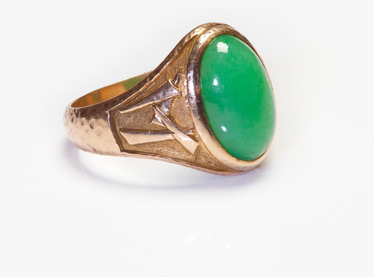 Antique Gold Cabochon Jade Men's Ring - DSF Antique Jewelry