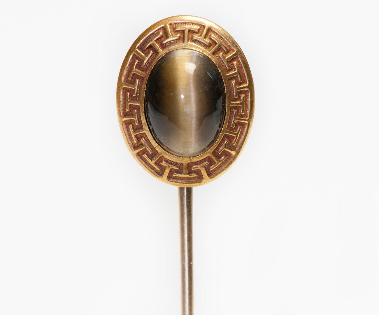 Antique Gold Cabochon Tiger Eye Stick Pin - DSF Antique Jewelry