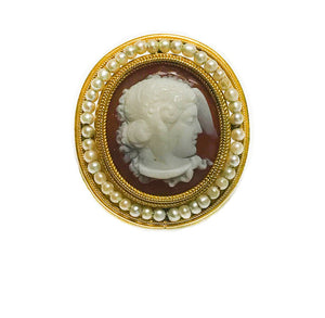 Antique Gold Cameo Pearl Brooch Attrib. to Castellani