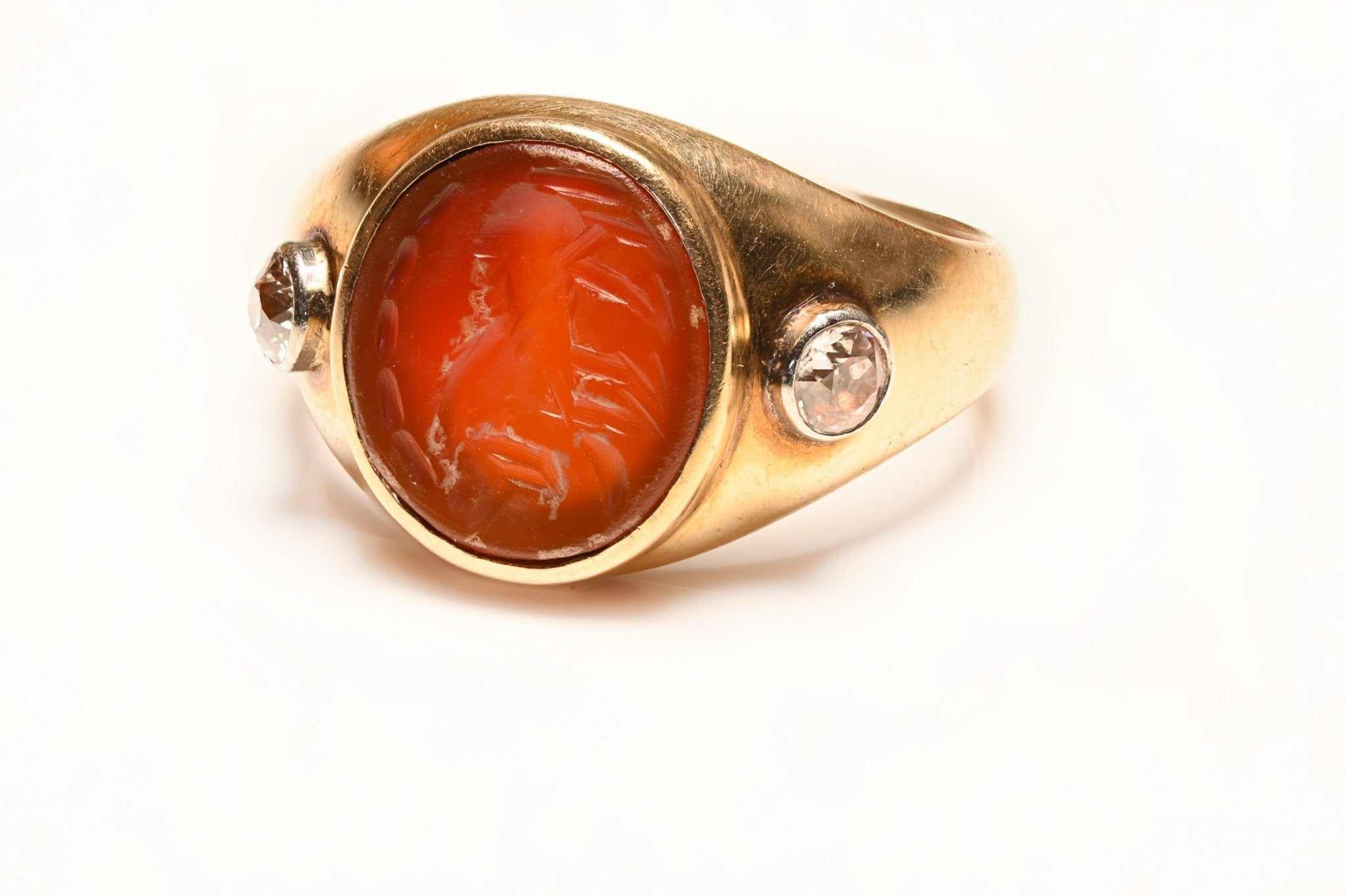 Antique Gold Carnelian Intaglio "Horse" Diamond Men's Ring