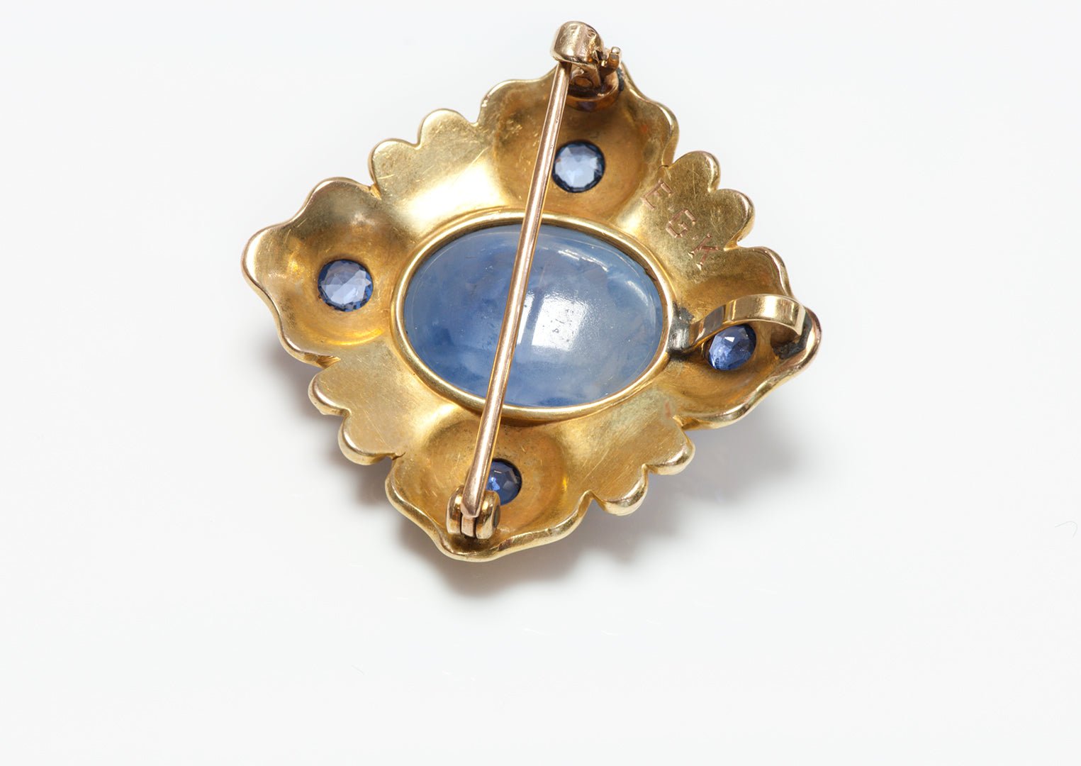 Antique Gold Carved Sapphire Intaglio Enamel Pendant Brooch