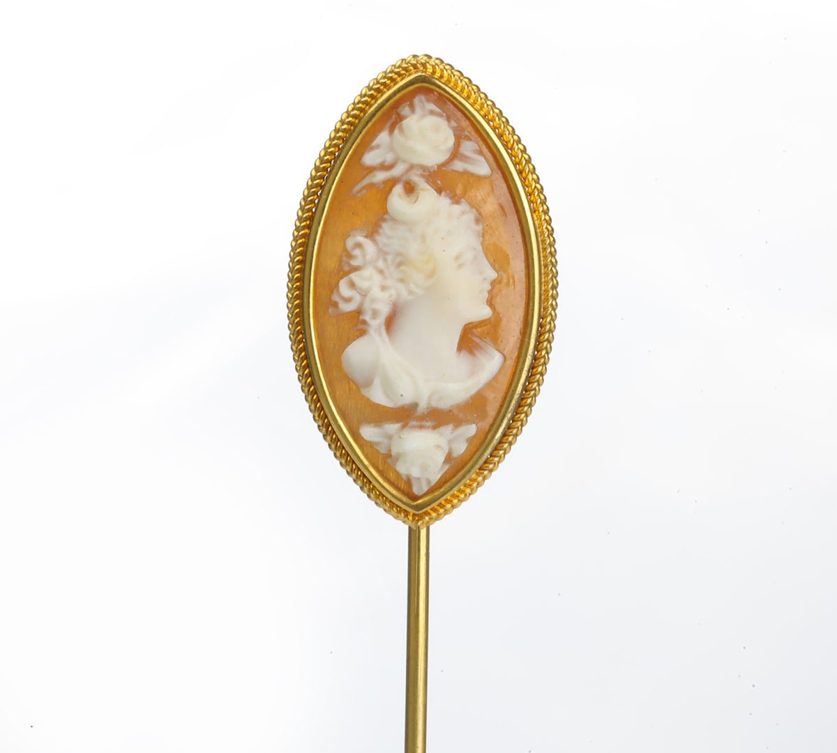 Antique Gold Carved Shell Cameo Stick Pin